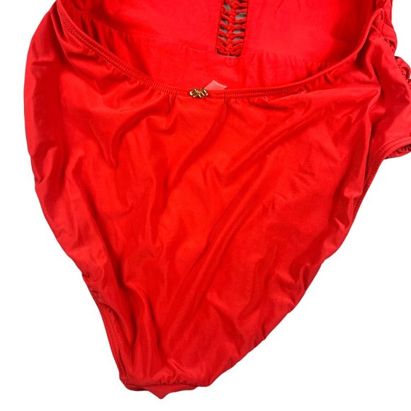 Women's Pilyq Victoria One Piece Cut Out Open Back Swimsuit in Red Coral Size M - Picture 9 of 12